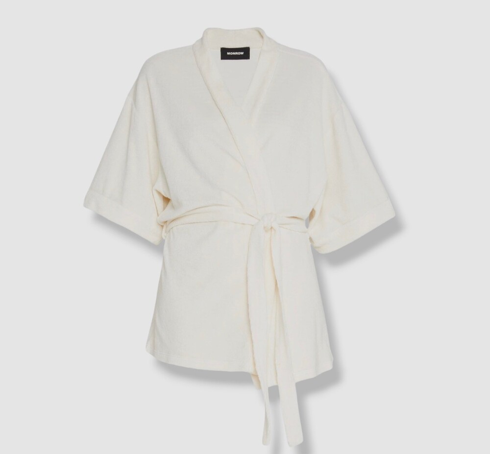 Monrow Ivory Terry Cloth Self-Tie Kimono Cardigan sz XL